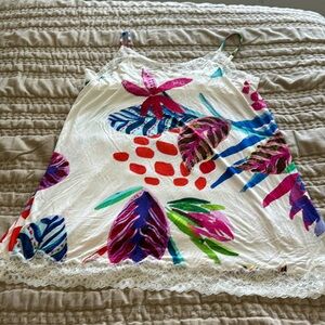 Soma Cool night chemise dress size XL cream pink red floral with lace trim